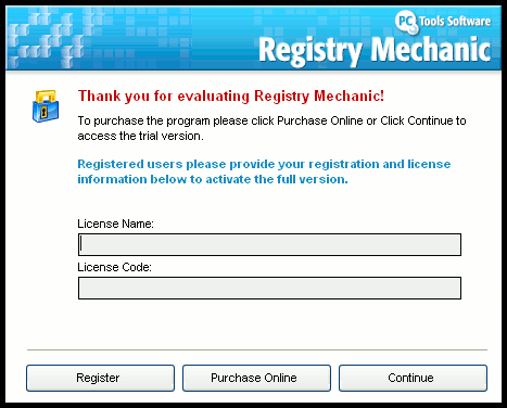 Registration screen